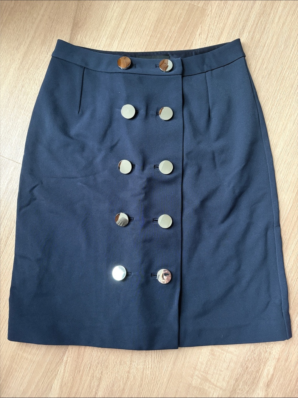 Pink Tartan Navy Pencil Skirt with Gold Buttons